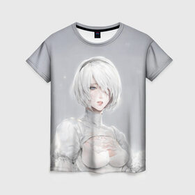 Женская футболка 3D с принтом YoRHa в Кировске, 100% полиэфир ( синтетическое хлопкоподобное полотно) | прямой крой, круглый вырез горловины, длина до линии бедер | 2b | 9s | automata | game | nier | yorha | игра | ниа | нир | отомата
