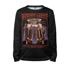 Детский лонгслив 3D с принтом Worship Coffee в Кировске, 100% полиэстер | длинные рукава, круглый вырез горловины, полуприлегающий силуэт
 | 80 е | 80s | 90 е | 90s | oldschool | retro | retrowave | stranger thing | vintage | винтаж | олдскул | ретро | ретровейв | странные дела