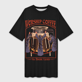 Платье-футболка 3D с принтом Worship Coffee в Кировске,  |  | 80 е | 80s | 90 е | 90s | oldschool | retro | retrowave | stranger thing | vintage | винтаж | олдскул | ретро | ретровейв | странные дела