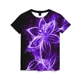Женская футболка 3D с принтом Цветок Тьмы в Кировске, 100% полиэфир ( синтетическое хлопкоподобное полотно) | прямой крой, круглый вырез горловины, длина до линии бедер | dark | тьма | фиолетовый | цветок