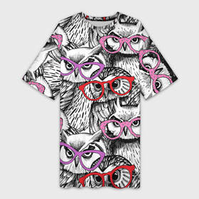 Платье-футболка 3D с принтом Совы в Кировске,  |  | birds | li | night | owls | predators | red | белый | взгляд | горошек | графика | картинка | красивый | красный | крутой | лучший | мода | модный | молодёжная | ночные | очки | птицы | рисунок | розовый | сила | сиреневый