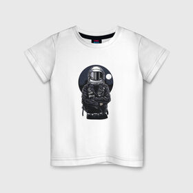 Детская футболка хлопок с принтом Biker Astronaut в Кировске, 100% хлопок | круглый вырез горловины, полуприлегающий силуэт, длина до линии бедер | Тематика изображения на принте: астронавт | байкер | вселенная | звезды | космонавт | космос | косуха | крутой | луна | наса | рок | шлем