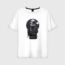 Женская футболка хлопок Oversize с принтом Biker Astronaut в Кировске, 100% хлопок | свободный крой, круглый ворот, спущенный рукав, длина до линии бедер
 | астронавт | байкер | вселенная | звезды | космонавт | космос | косуха | крутой | луна | наса | рок | шлем