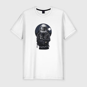 Мужская футболка премиум с принтом Biker Astronaut в Кировске, 92% хлопок, 8% лайкра | приталенный силуэт, круглый вырез ворота, длина до линии бедра, короткий рукав | астронавт | байкер | вселенная | звезды | космонавт | космос | косуха | крутой | луна | наса | рок | шлем