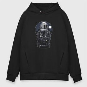 Мужское худи Oversize хлопок с принтом Biker Astronaut в Кировске, френч-терри — 70% хлопок, 30% полиэстер. Мягкий теплый начес внутри —100% хлопок | боковые карманы, эластичные манжеты и нижняя кромка, капюшон на магнитной кнопке | Тематика изображения на принте: астронавт | байкер | вселенная | звезды | космонавт | космос | косуха | крутой | луна | наса | рок | шлем