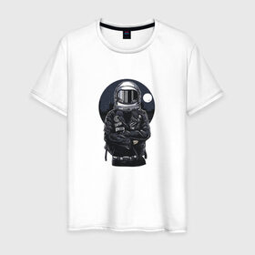 Мужская футболка хлопок с принтом Biker Astronaut в Кировске, 100% хлопок | прямой крой, круглый вырез горловины, длина до линии бедер, слегка спущенное плечо. | астронавт | байкер | вселенная | звезды | космонавт | космос | косуха | крутой | луна | наса | рок | шлем