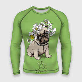 Мужской рашгард 3D с принтом My little hippie в Кировске,  |  | breed | dog | hippie | kid | little | my | pug | puppy | wreath | венок | графика | зелёный | картинка | красивый | крутой | лучший | маленький | малыш | мода | модный | мой | молодёжная | мопс | порода | рисунок | ромашки | собака