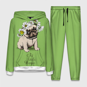 Женский костюм 3D (с толстовкой) с принтом My little hippie в Кировске,  |  | breed | dog | hippie | kid | little | my | pug | puppy | wreath | венок | графика | зелёный | картинка | красивый | крутой | лучший | маленький | малыш | мода | модный | мой | молодёжная | мопс | порода | рисунок | ромашки | собака