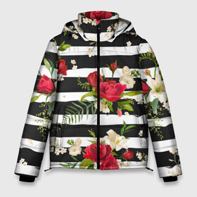 Мужская зимняя куртка 3D с принтом Розы и орхидеи в Кировске, верх — 100% полиэстер; подкладка — 100% полиэстер; утеплитель — 100% полиэстер | длина ниже бедра, свободный силуэт Оверсайз. Есть воротник-стойка, отстегивающийся капюшон и ветрозащитная планка. 

Боковые карманы с листочкой на кнопках и внутренний карман на молнии. | flowers | orchi | roses | белый | букеты | графика | зелёный | искусство | картинка | красивый | красный | крутой | листья | мода | модный | молодёжная | орнамент | орхидеи | полосы | рисунок | розы | рукоделие
