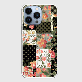 Чехол для iPhone 13 Pro с принтом Лоскутный орнамент в Кировске,  |  | branches | flor | flowers | leaves | ветки | геометрический | горошек | графика | искусство | картинка | клетка | красивый | крутой | листья | мода | модный | молодёжная | орнамент | рисунок | розы | рукоделие | стиль