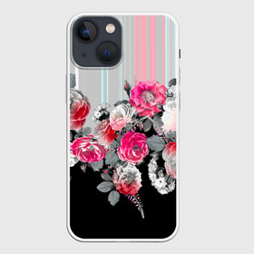 Чехол для iPhone 13 mini с принтом Розы в Кировске,  |  | branches | flora | flowers | leaves | ornament | patterns | ветки | графика | искусство | картинка | красивый | крутой | листья | мода | модный | молодёжная | орнамент | полосатый | рисунок | розы | рукоделие | стиль