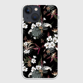 Чехол для iPhone 13 mini с принтом Белые цветы в Кировске,  |  | bouquets | field | flora | flowers | leaves | pat | букеты | графика | искусство | картинка | красивый | красный | крутой | листья | мода | модный | молодёжная | орнамент | полевые | рисунок | розы | рукоделие | стиль