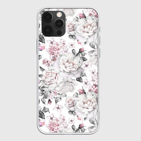 Чехол для iPhone 12 Pro Max с принтом Белые розы в Кировске, Силикон |  | bouquets | color | gray | leave | lowers | ornament | patterns | pink | roses | букеты | графика | искусство | картинка | красивый | крутой | листья | мода | модный | молодёжная | орнамент | рисунок | розовые | розы | рукоделие | серый