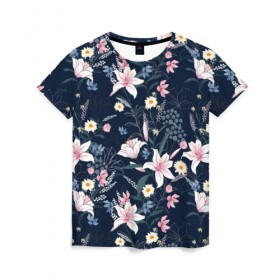 Женская футболка 3D с принтом Полевые цветы в Кировске, 100% полиэфир ( синтетическое хлопкоподобное полотно) | прямой крой, круглый вырез горловины, длина до линии бедер | 