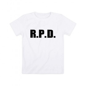 Детская футболка хлопок с принтом RE2 R.P.D. (НА СПИНЕ) в Кировске, 100% хлопок | круглый вырез горловины, полуприлегающий силуэт, длина до линии бедер | Тематика изображения на принте: 