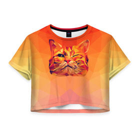 Женская футболка 3D укороченная с принтом Подмигивающий кот (Low Poly) в Кировске, 100% полиэстер | круглая горловина, длина футболки до линии талии, рукава с отворотами | Тематика изображения на принте: cat | fox | kitty | low | lowpoly | poly | веселая | геометрия | грозовой кошак | желтая | кот | котейка | котофей | кошак | лиса | любителям кошек | низкополигональный | позитив | прикольная | рисунок | рыжая | узор
