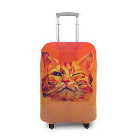 Чехол для чемодана 3D с принтом Подмигивающий кот (Low Poly) в Кировске, 86% полиэфир, 14% спандекс | двустороннее нанесение принта, прорези для ручек и колес | cat | fox | kitty | low | lowpoly | poly | веселая | геометрия | грозовой кошак | желтая | кот | котейка | котофей | кошак | лиса | любителям кошек | низкополигональный | позитив | прикольная | рисунок | рыжая | узор