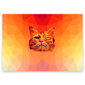 Поздравительная открытка с принтом Подмигивающий кот (Low Poly) в Кировске, 100% бумага | плотность бумаги 280 г/м2, матовая, на обратной стороне линовка и место для марки
 | Тематика изображения на принте: cat | fox | kitty | low | lowpoly | poly | веселая | геометрия | грозовой кошак | желтая | кот | котейка | котофей | кошак | лиса | любителям кошек | низкополигональный | позитив | прикольная | рисунок | рыжая | узор