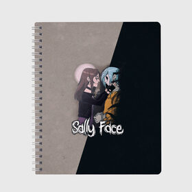 Тетрадь с принтом Sally Face в Кировске, 100% бумага | 48 листов, плотность листов — 60 г/м2, плотность картонной обложки — 250 г/м2. Листы скреплены сбоку удобной пружинной спиралью. Уголки страниц и обложки скругленные. Цвет линий — светло-серый
 | sally face | гизмо | девид | девочка | игра | лари | ларри | мальчик | маска | мрачная | на лице | пых | с протезом | сал | сали | салли | салли фейс | фейс | фэйс | эддисон | эшли