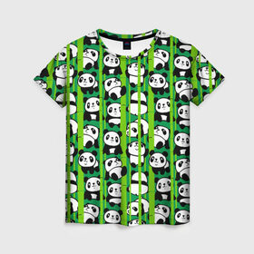 Женская футболка 3D с принтом Медведи панда в Кировске, 100% полиэфир ( синтетическое хлопкоподобное полотно) | прямой крой, круглый вырез горловины, длина до линии бедер | animals | bamboo | bears | branches | funny | panda | trees | аниме | бамбук | весёлые | ветки | графика | деревья | животные | зелёный | искусство | картинка | красивый | крутой | малыши | медведи | мода | модный | молодёжная