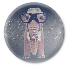 Значок с принтом Слон в очках в Кировске,  металл | круглая форма, металлическая застежка в виде булавки | 