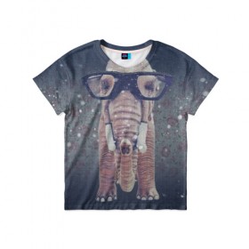 Детская футболка 3D с принтом Слон в очках в Кировске, 100% гипоаллергенный полиэфир | прямой крой, круглый вырез горловины, длина до линии бедер, чуть спущенное плечо, ткань немного тянется | 