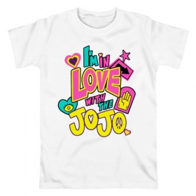 Мужская футболка хлопок с принтом Love JoJo в Кировске, 100% хлопок | прямой крой, круглый вырез горловины, длина до линии бедер, слегка спущенное плечо. | jojo logo | jojo no kimyou na bouken | ojos bizarre adventure | невероятное приключение джоджо
