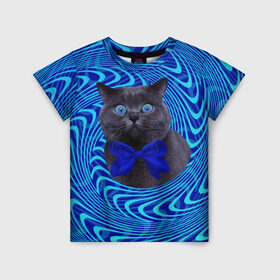 Детская футболка 3D с принтом Гипнотический кот в Кировске, 100% гипоаллергенный полиэфир | прямой крой, круглый вырез горловины, длина до линии бедер, чуть спущенное плечо, ткань немного тянется | big | арт | крупные арты | крупные принты | сумасшедшие арты