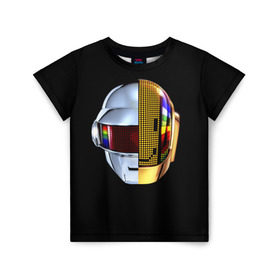 Детская футболка 3D с принтом Daft Punk в Кировске, 100% гипоаллергенный полиэфир | прямой крой, круглый вырез горловины, длина до линии бедер, чуть спущенное плечо, ткань немного тянется | Тематика изображения на принте: daft punk | electronic | house | human | music | robot | дафт панк | музыка | синти поп | хаус | электроника
