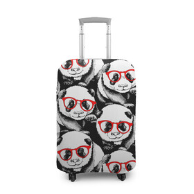 Чехол для чемодана 3D с принтом Панды в красных очках в Кировске, 86% полиэфир, 14% спандекс | двустороннее нанесение принта, прорези для ручек и колес | animals | bears | funny | head | muzzl | pandas | red | весёлые | взгляд | голова | графика | животные | искусство | картинка | красивый | красные | крутой | медведи | мода | модный | молодёжная | очки | панды | рисунок