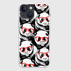 Чехол для iPhone 13 mini с принтом Панды в красных очках в Кировске,  |  | animals | bears | funny | head | muzzl | pandas | red | весёлые | взгляд | голова | графика | животные | искусство | картинка | красивый | красные | крутой | медведи | мода | модный | молодёжная | очки | панды | рисунок