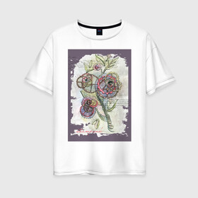 Женская футболка хлопок Oversize с принтом Механический цветок в Кировске, 100% хлопок | свободный крой, круглый ворот, спущенный рукав, длина до линии бедер
 | steampunk | механика | ретро | рисунок | стимпанк | цветы