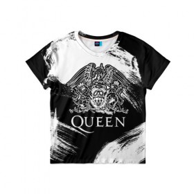 Детская футболка 3D с принтом Queen в Кировске, 100% гипоаллергенный полиэфир | прямой крой, круглый вырез горловины, длина до линии бедер, чуть спущенное плечо, ткань немного тянется | queen | брайан мэи | британская | группа | джон дикон | королева | роджер тейлор | рок | фредди меркьюри