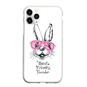 Чехол для iPhone 11 Pro матовый с принтом Best Friends Forever в Кировске, Силикон |  | animal | best friends | forever | hare | hearts | love | rabbit | белый | графика | друзья | животное | заяц | искусство | картинка | кролик | крутой | лучшие | лучший | любоввь | модный | навсегда | очки | полосатые | рисунок