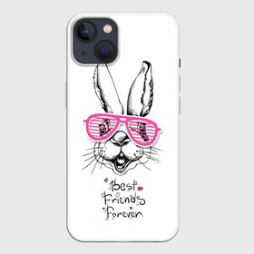 Чехол для iPhone 13 с принтом Best Friends Forever в Кировске,  |  | animal | best friends | forever | hare | hearts | love | rabbit | белый | графика | друзья | животное | заяц | искусство | картинка | кролик | крутой | лучшие | лучший | любоввь | модный | навсегда | очки | полосатые | рисунок