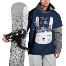 Накидка на куртку 3D с принтом Sweet bunny в Кировске, 100% полиэстер |  | art | creat | drawing | graphics | picture | белый | влюбленный | графика | день святого валентина | заяц | зеленый | искусство | картинка | кролик | крутой | лучший | любовь | модный | подарок | праздник | пушистый