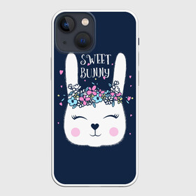 Чехол для iPhone 13 mini с принтом Sweet bunny в Кировске,  |  | art | creat | drawing | graphics | picture | белый | влюбленный | графика | день святого валентина | заяц | зеленый | искусство | картинка | кролик | крутой | лучший | любовь | модный | подарок | праздник | пушистый