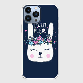 Чехол для iPhone 13 Pro Max с принтом Sweet bunny в Кировске,  |  | art | creat | drawing | graphics | picture | белый | влюбленный | графика | день святого валентина | заяц | зеленый | искусство | картинка | кролик | крутой | лучший | любовь | модный | подарок | праздник | пушистый