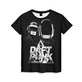 Женская футболка 3D с принтом Daft Punk в Кировске, 100% полиэфир ( синтетическое хлопкоподобное полотно) | прямой крой, круглый вырез горловины, длина до линии бедер | daft punk | electronic | house | human | music | robot | дафт панк | музыка | синти поп | хаус | электроника