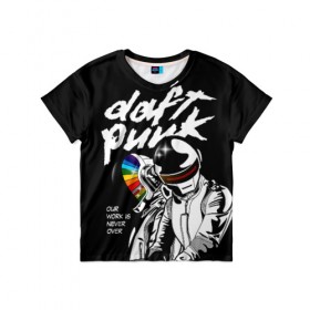 Детская футболка 3D с принтом Daft Punk в Кировске, 100% гипоаллергенный полиэфир | прямой крой, круглый вырез горловины, длина до линии бедер, чуть спущенное плечо, ткань немного тянется | Тематика изображения на принте: daft punk | electronic | house | human | music | robot | дафт панк | музыка | синти поп | хаус | электроника
