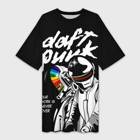 Платье-футболка 3D с принтом Daft Punk в Кировске,  |  | daft punk | electronic | house | human | music | robot | дафт панк | музыка | синти поп | хаус | электроника