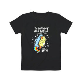 Детская футболка хлопок с принтом To Infinity And Beyond в Кировске, 100% хлопок | круглый вырез горловины, полуприлегающий силуэт, длина до линии бедер | астронавт | вселенная | звезды | киса | космонавт | космос | кот | котейка | котенок | котэ | котя | кошка | милый | мимими | наса | полет | радуга | ракета