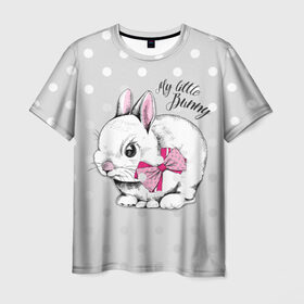 Мужская футболка 3D с принтом My little Bunny в Кировске, 100% полиэфир | прямой крой, круглый вырез горловины, длина до линии бедер | art | best | cool | creativity | drawing | graphics | phonthasia | picture | trend | бант | белый | графика | животное | зайченок | зайчик | искусство | картинка | кролик | крутой | лучший | маленький | милый | модный | мой | пушистый