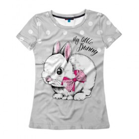 Женская футболка 3D с принтом My little Bunny в Кировске, 100% полиэфир ( синтетическое хлопкоподобное полотно) | прямой крой, круглый вырез горловины, длина до линии бедер | art | best | cool | creativity | drawing | graphics | phonthasia | picture | trend | бант | белый | графика | животное | зайченок | зайчик | искусство | картинка | кролик | крутой | лучший | маленький | милый | модный | мой | пушистый