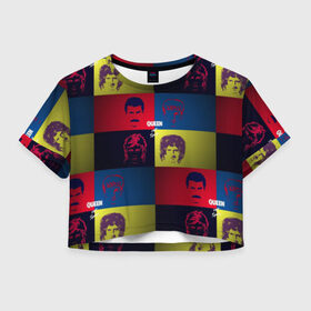 Женская футболка Cropp-top с принтом Queen в Кировске, 100% полиэстер | круглая горловина, длина футболки до линии талии, рукава с отворотами | queen | брайан мэи | британская | группа | джон дикон | королева | роджер тейлор | рок | фредди меркьюри
