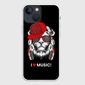 Чехол для iPhone 13 mini с принтом I love music в Кировске,  |  | art | creativity | drawing | graphics | ph | picture | бейсболка | голова | графика | грива | дикий | животное | искусство | картинка | красный | крутой | лев | лучший | модный | музыка | наушники | очки | рисунок | сердце