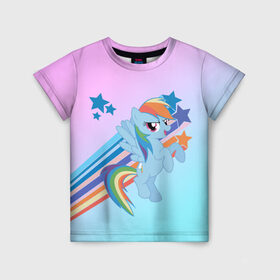 Детская футболка 3D с принтом Rainbow Dash в Кировске, 100% гипоаллергенный полиэфир | прямой крой, круглый вырез горловины, длина до линии бедер, чуть спущенное плечо, ткань немного тянется | cute | mlp | pony | млп | пони | рейнбоу дэш