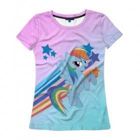 Женская футболка 3D с принтом Rainbow Dash в Кировске, 100% полиэфир ( синтетическое хлопкоподобное полотно) | прямой крой, круглый вырез горловины, длина до линии бедер | cute | mlp | pony | млп | пони | рейнбоу дэш