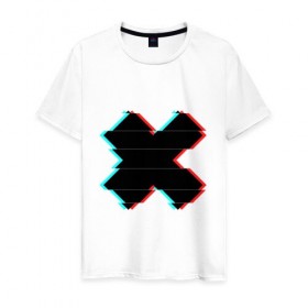 Мужская футболка хлопок с принтом Glitch Cross в Кировске, 100% хлопок | прямой крой, круглый вырез горловины, длина до линии бедер, слегка спущенное плечо. | 