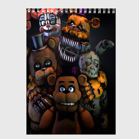 Скетчбук с принтом Five Nights at Freddys в Кировске, 100% бумага
 | 48 листов, плотность листов — 100 г/м2, плотность картонной обложки — 250 г/м2. Листы скреплены сверху удобной пружинной спиралью | five nights at freddy s | game | horror | игры | механические куклы | ночь | охранник | пять ночей у фредди | светящиеся глаза | ужас